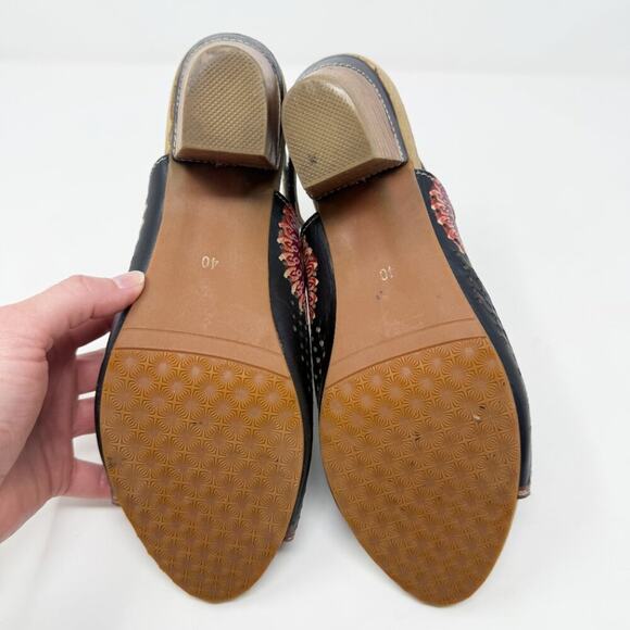 L’Artiste Spring Step Black Perforated Leather Open Toe Heels Sz EU 40/US Sz 9 - Picture 7 of 10
